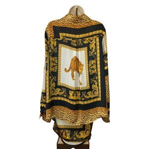 Leopard Print Satin Shirt & Skirt Set US 10‎ Tall Baroque Luxury Glamour Mobwife